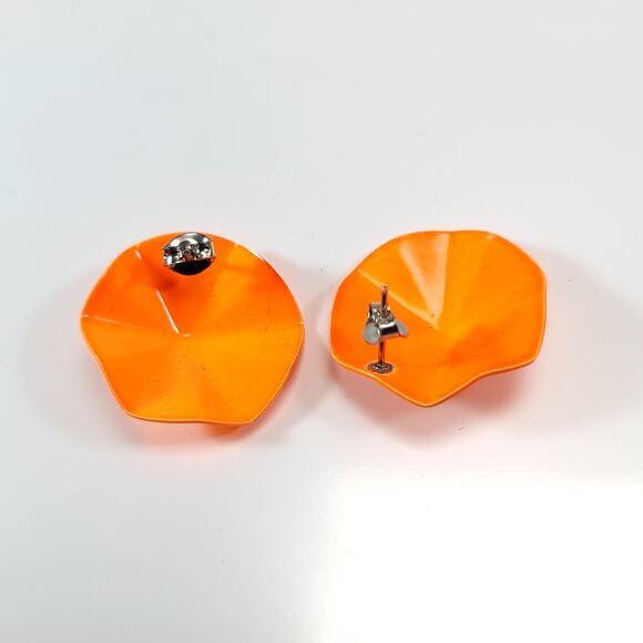 Vintage Orange Geometric Metal Earrings, Bold Sculpted Design, Statement Jewelry - Picture 4 of 10